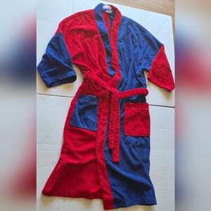 Terry Robe Mens - Womans One Size Vintage?? Blue & Red Protocol Brand Y2K